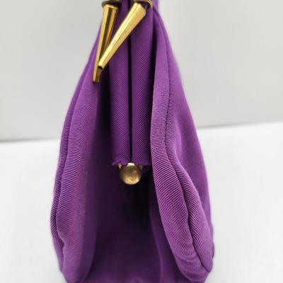 1950's Purple Satin Handbag Clear Lucite Clasp