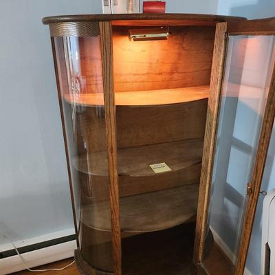 Bowfront Curio Cabinet 34x14x58 Top Shelf Lighted