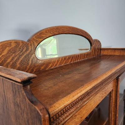 Tiger Oak Curio Cabinet Adjustable Shelves Mirror Top 46x12x69