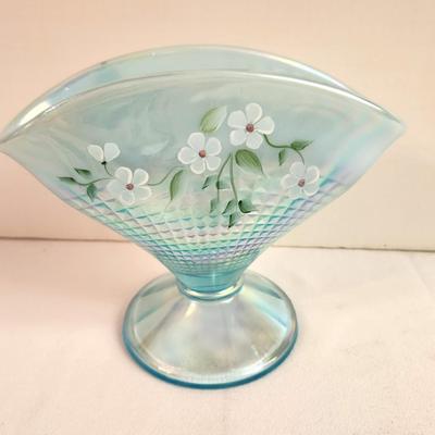 Lot #11 Fenton Aqua Blue Fan Shaped Vase 1993