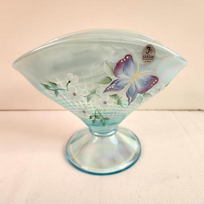 Lot #11 Fenton Aqua Blue Fan Shaped Vase 1993