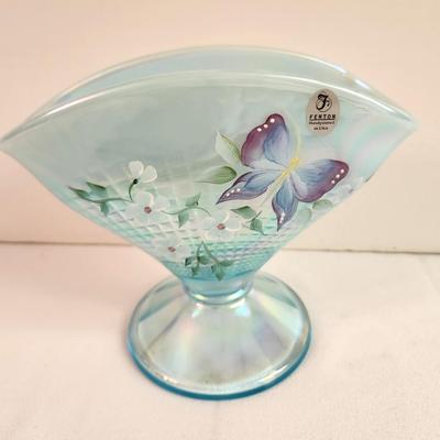 Lot #11 Fenton Aqua Blue Fan Shaped Vase 1993