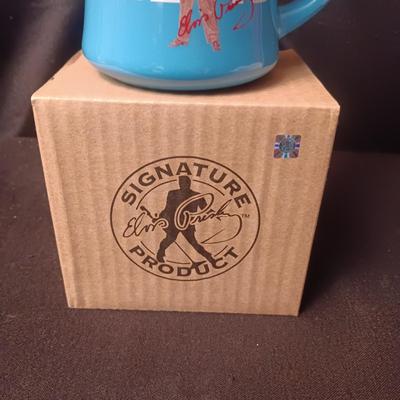 COLLECTIBLE ELVIS COFFEE MUG AND 3 ELVIS TINS W/COFFEE