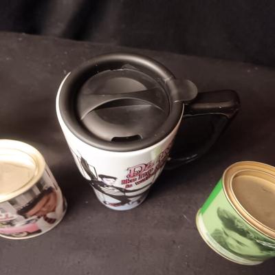 ELVIS TRAVEL MUG AND POWDERED DRINKS IN ELVIS TINS