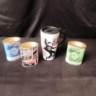 ELVIS TRAVEL MUG AND POWDERED DRINKS IN ELVIS TINS