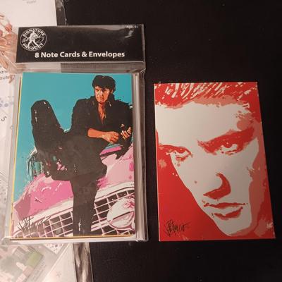 SCRAP BOOKING ELVIS STAMP AND CUT-OUTS, GREETING CARDS AND NOTE PAD