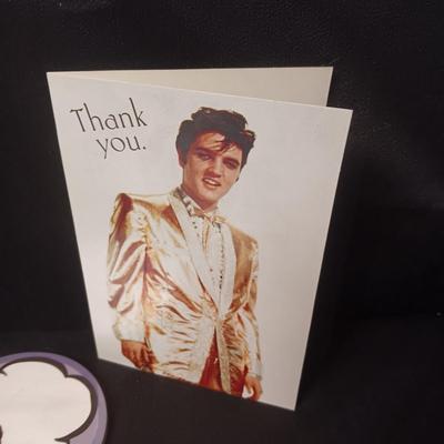 SCRAP BOOKING ELVIS STAMP AND CUT-OUTS, GREETING CARDS AND NOTE PAD