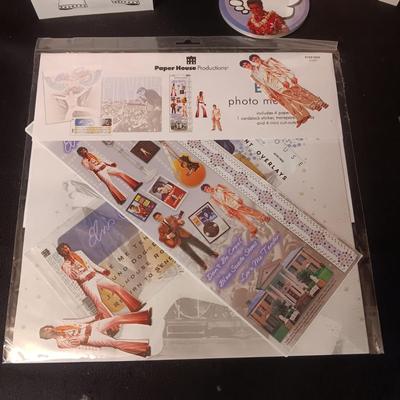 SCRAP BOOKING ELVIS STAMP AND CUT-OUTS, GREETING CARDS AND NOTE PAD