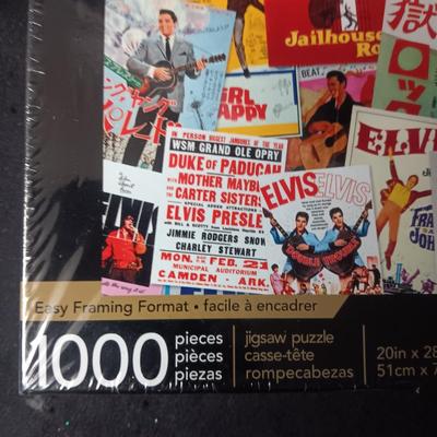 SEALED ELVIS JIGSAW PUZZLE, FRAMED PHOTO & POSTCARD