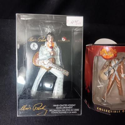 KURT ADLER ELVIS GLASS ORNAMENT AND A PLASTIC ORNAMENT