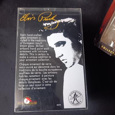 KURT ADLER ELVIS GLASS ORNAMENT AND A PLASTIC ORNAMENT
