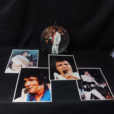 1 ELVIS COLLECTOR'S PLATE AND 4 PICTURES