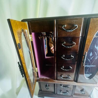 Vintage Hand Made Jewelry Armoire Cabinet Box Storage Chest Stand Organizer