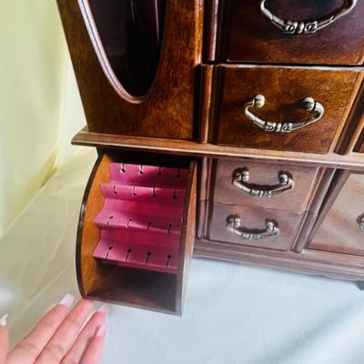 Vintage Hand Made Jewelry Armoire Cabinet Box Storage Chest Stand Organizer