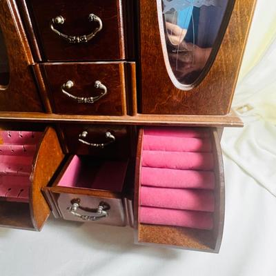 Vintage Hand Made Jewelry Armoire Cabinet Box Storage Chest Stand Organizer