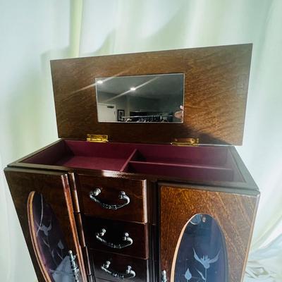 Vintage Hand Made Jewelry Armoire Cabinet Box Storage Chest Stand Organizer