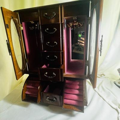 Vintage Hand Made Jewelry Armoire Cabinet Box Storage Chest Stand Organizer