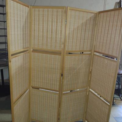 Woven Four Panel Screen with Two Removable Shelves
