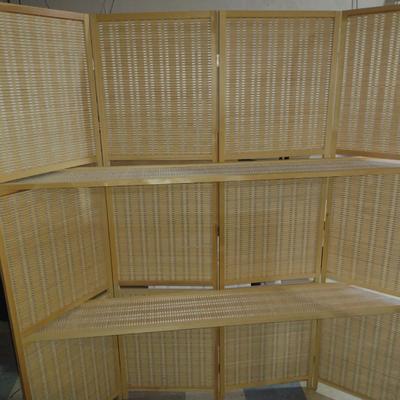 Woven Four Panel Screen with Two Removable Shelves