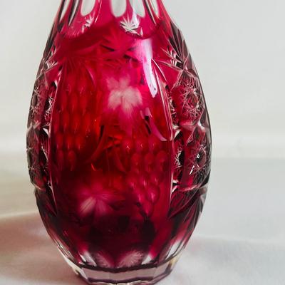 Vintage Ruby Red Fenton Hand Painted Rose Florals Bud Vase Signed
