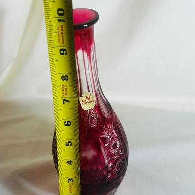 Vintage Ruby Red Fenton Hand Painted Rose Florals Bud Vase Signed