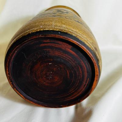 Signed Art Studio Vtg Pottery Folk Primitive Tribal Vase