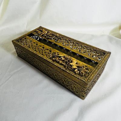 Vintage Gold Ormolu Ornate Box Paper Tissue Holder Case