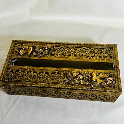 Vintage Gold Ormolu Ornate Box Paper Tissue Holder Case