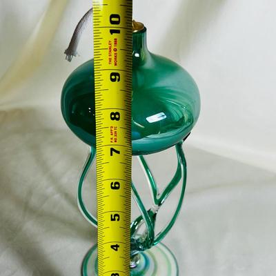Jozefina Krosno Green Iridescent Oil Lamp Art Glass Jellyfish Sculpture Vintage