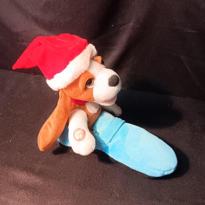 MUSICAL PLUSH DOG "BLUE SUEDE SHOES" AND AN ORNAMENT