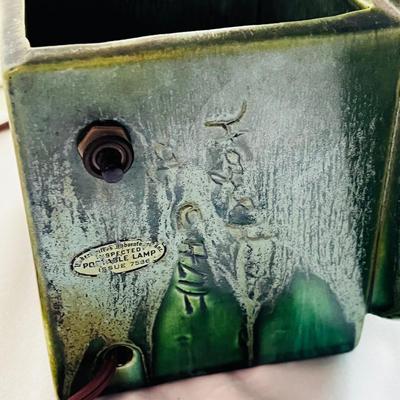 Underwriters Laboratories Inc. Portable Lamp Hand Made Pottery Green Exotic Leaves