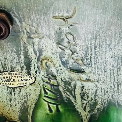 Underwriters Laboratories Inc. Portable Lamp Hand Made Pottery Green Exotic Leaves