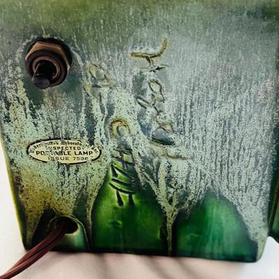 Underwriters Laboratories Inc. Portable Lamp Hand Made Pottery Green Exotic Leaves