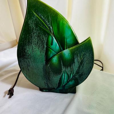 Underwriters Laboratories Inc. Portable Lamp Hand Made Pottery Green Exotic Leaves