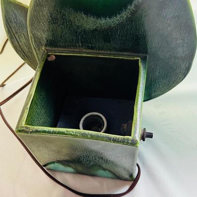 Underwriters Laboratories Inc. Portable Lamp Hand Made Pottery Green Exotic Leaves