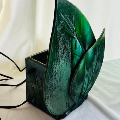 Underwriters Laboratories Inc. Portable Lamp Hand Made Pottery Green Exotic Leaves