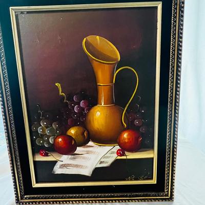 Nita Scott (1895-1965) - Original Oil Painting of Fruit and Flagon