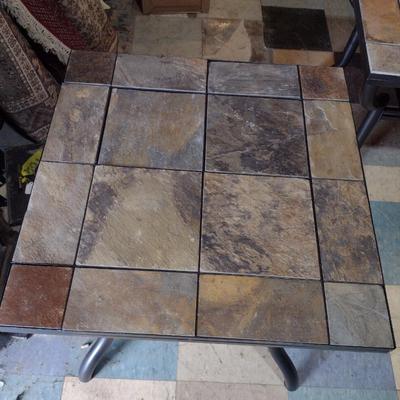 Metal Frame Side Table with Stone Tile Top- Choice A