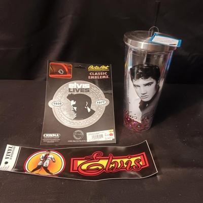 ELVIS 20" INSULATED CUP W/STRAW & 2 BUMPER STICKERS