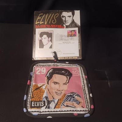 ELVIS USPS 1ST DAY STAMP ISSUE AND POT HOLDER