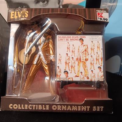 2 ELVIS ORNAMENTS AND GIFT BAGS