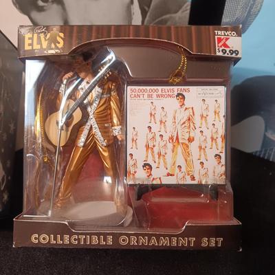 2 ELVIS ORNAMENTS AND GIFT BAGS