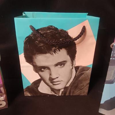 2 ELVIS ORNAMENTS AND GIFT BAGS
