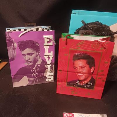 2 ELVIS ORNAMENTS AND GIFT BAGS