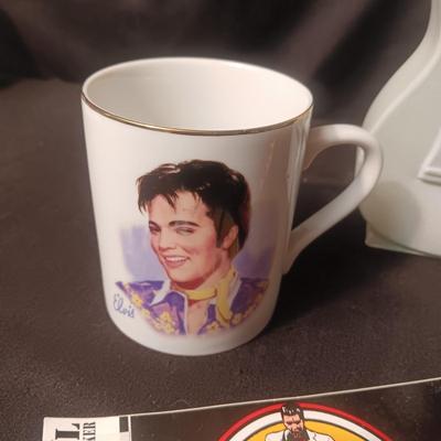 ELVIS GLASS GUITAR VASE, COFFEE MUG AND BUMPER STICKER