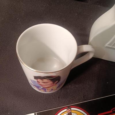 ELVIS GLASS GUITAR VASE, COFFEE MUG AND BUMPER STICKER