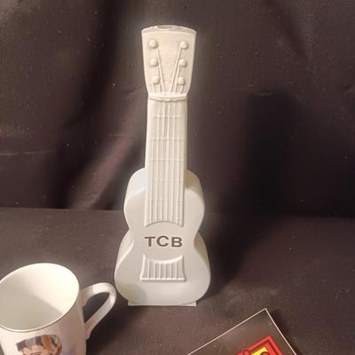 ELVIS GLASS GUITAR VASE, COFFEE MUG AND BUMPER STICKER
