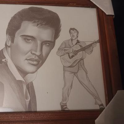 ELVIS FRAMED SHEET MUSIC AND SKETCH OF ELVIS