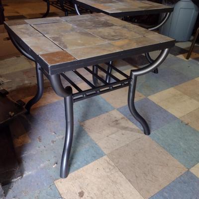 Metal Frame Side Table with Stone Tile Top- Choice B