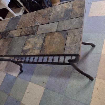 Metal Frame Sofa Table with Stone Tile Top